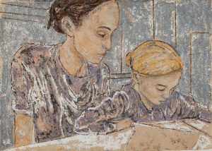 Home Office, Linoldruckfarben auf Papier, 20x30 , 2021